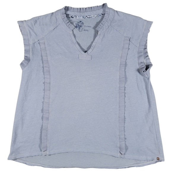 Pilcro Tops - Anthrpologie Pilcro Top Womens S Blue Slub Knit Sleeveless Ruffle Pullover Shirt